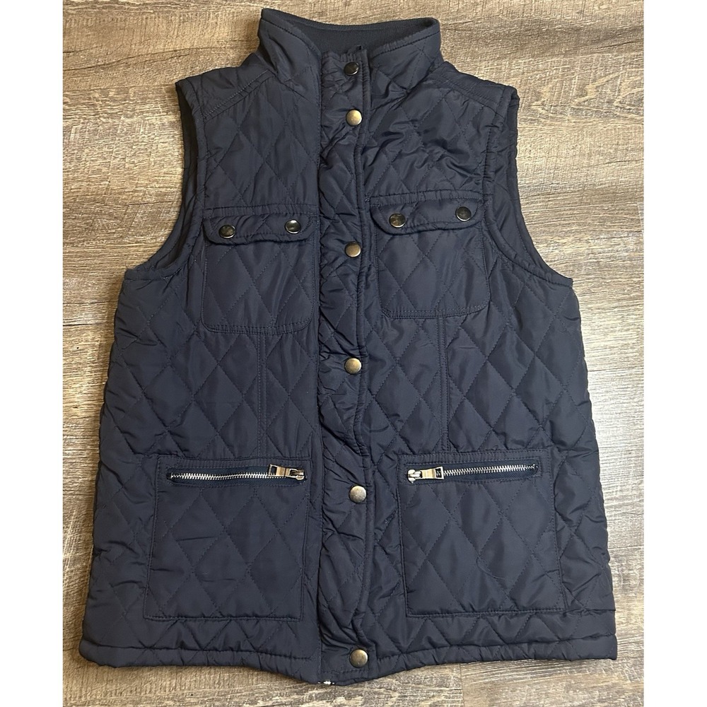 Marezzi Woman's Quilted Full Zip Snap Front Vest Navy Blue Fall Casual Size XL